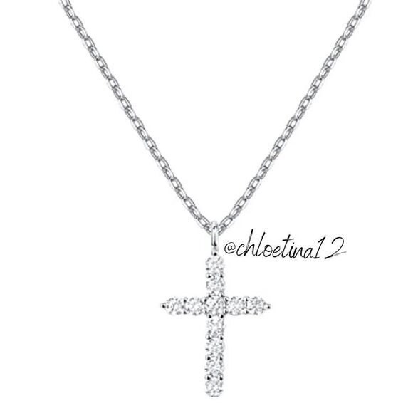 New Silver Plated CZ Cross Necklace Choose Color - Picture 1 of 10